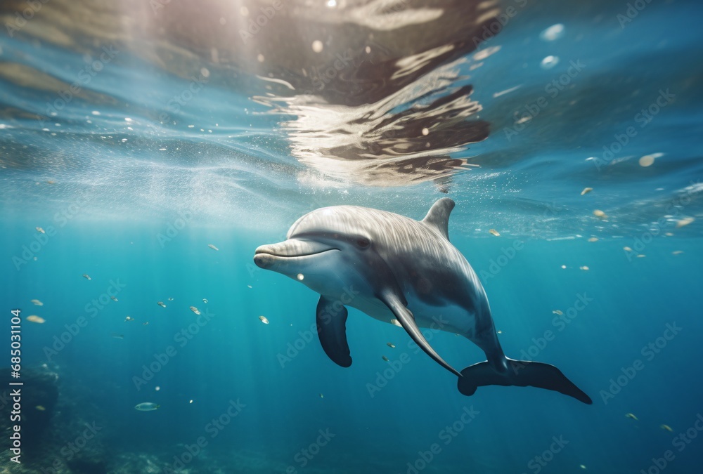 a dolphin swimming under the ocean, medium format lens, brown and aquamarine, a dolphin swimming under the ocean, medium format lens, brown and aquamarine,