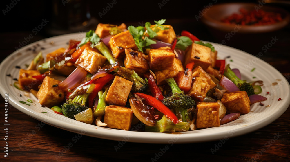 Dinner healthy meal cuisine food vegetables fresh broccoli asian dish vegetarian green tofu