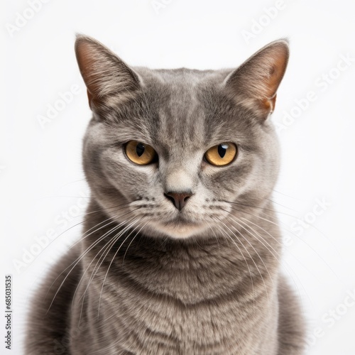 Gray Majesty. Cat's Piercing Yellow Eyes Fixed on the Camera
