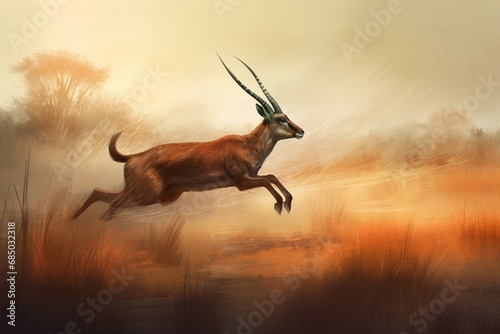 Antelope jump. Agile and graceful animal in pursuit of chance survival. Generate AI