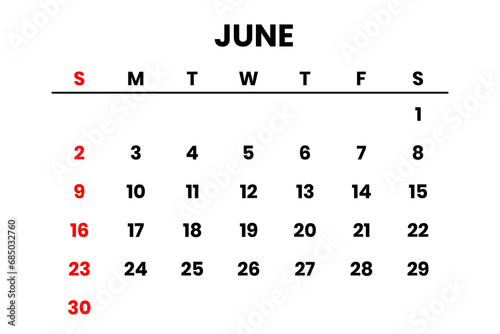 June 2024 Calendar png transparent background 