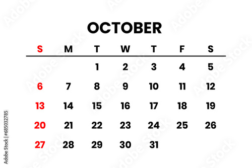 October 2024 Calendar png transparent background  photo