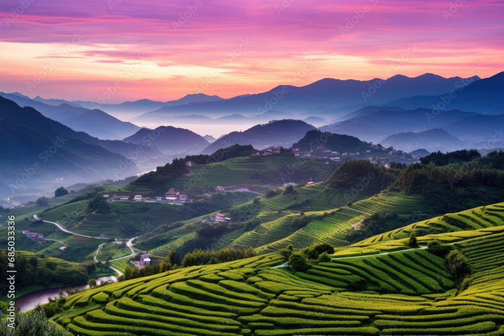 Green mountain asia field farming landscape agriculture environment travel nature