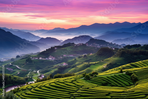 Green mountain asia field farming landscape agriculture environment travel nature