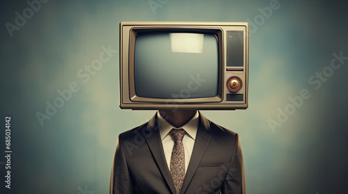 Business man with a old tv instead of head on isolated background