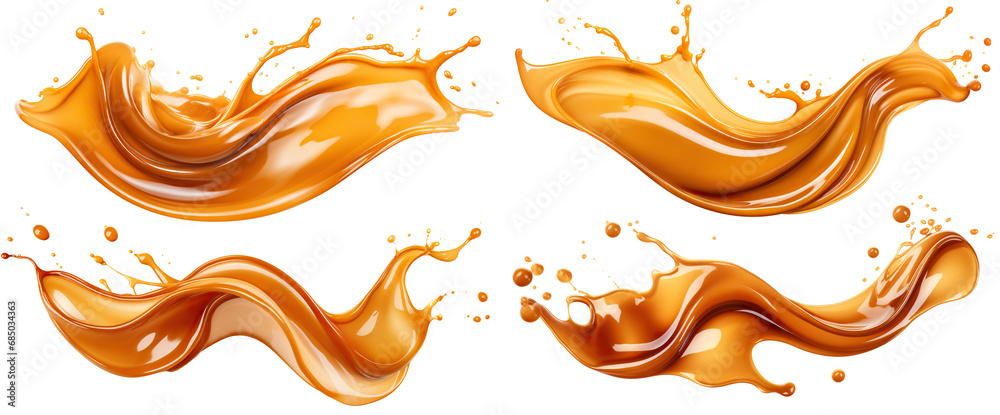 Set of delicious caramel splashes, cut out Set of delicious caramel splashes, cut out