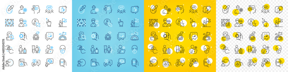 Vector icons set of Fist bump, Leadership and Internet app line icons pack for web with Lgbt, Like, Lawyer outline icon. Couple, Touchscreen gesture, Messages pictogram. Vip clients. Vector Vector icons set of Fist bump, Leadership and Internet app line icons pack for web with Lgbt, Like, Lawyer outline icon. Couple, Touchscreen gesture, Messages pictogram. Vip clients. Vector