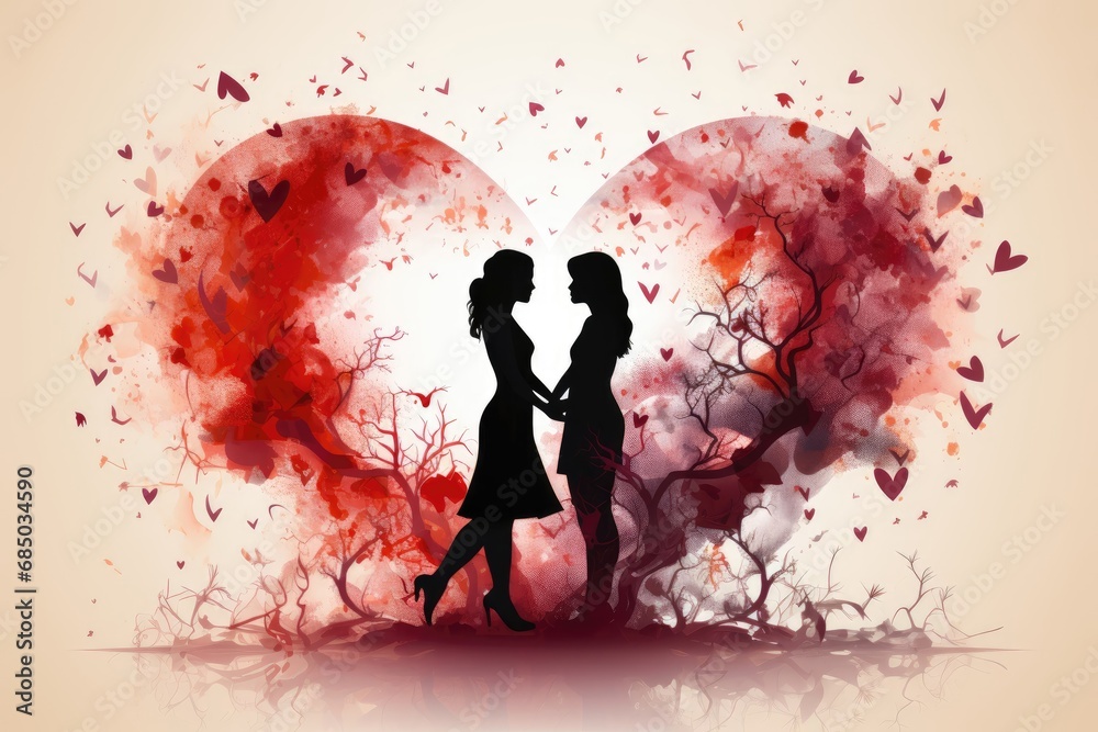 Valentine's Day, February 14. illustrations of love, couple, heart, valentine, king, queen, hands, flowers. Drawings for postcard, card, congratulations and poster. AI generated