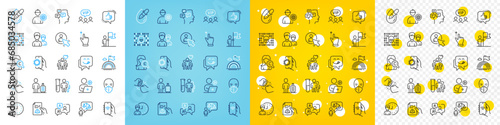 Vector icons set of Fist bump, Leadership and Internet app line icons pack for web with Lgbt, Like, Lawyer outline icon. Couple, Touchscreen gesture, Messages pictogram. Vip clients. Vector