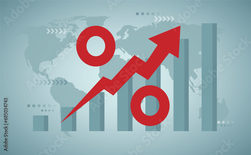 Interest rate, tax or VAT increase, loan and mortgage rate upward trend, investment profit or dividend rising up concept