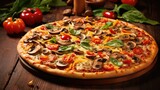 tasty vegetable pizza food mouthwatering illustration fresh healthy, cheesy crust, toppings tomato tasty vegetable pizza food mouthwatering