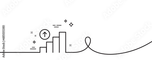 Graph line icon. Continuous one line with curl. Column chart sign. Growth diagram symbol. Graph chart single outline ribbon. Loop curve pattern. Vector
