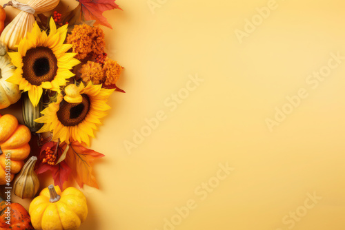 Thanksgiving Day. pumpkin, vegetables and fruits. holiday and wine. place for text. copy space. orange background