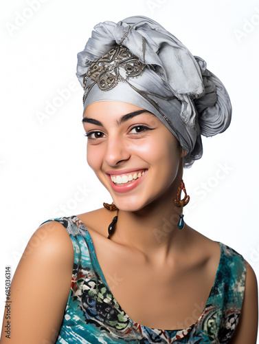 Partying woman portrait with Moroccon style. Isolated white background. Generative AI photo