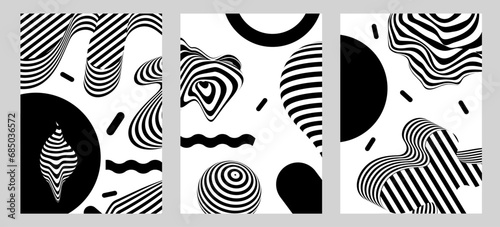 Set of op art lines Wavy Line Wireframe Abstract Memphis design, retro elements for web, vintage, advertising, commercial banner, poster, flyer, billboard, sale. Collection Trendy vector illustration 