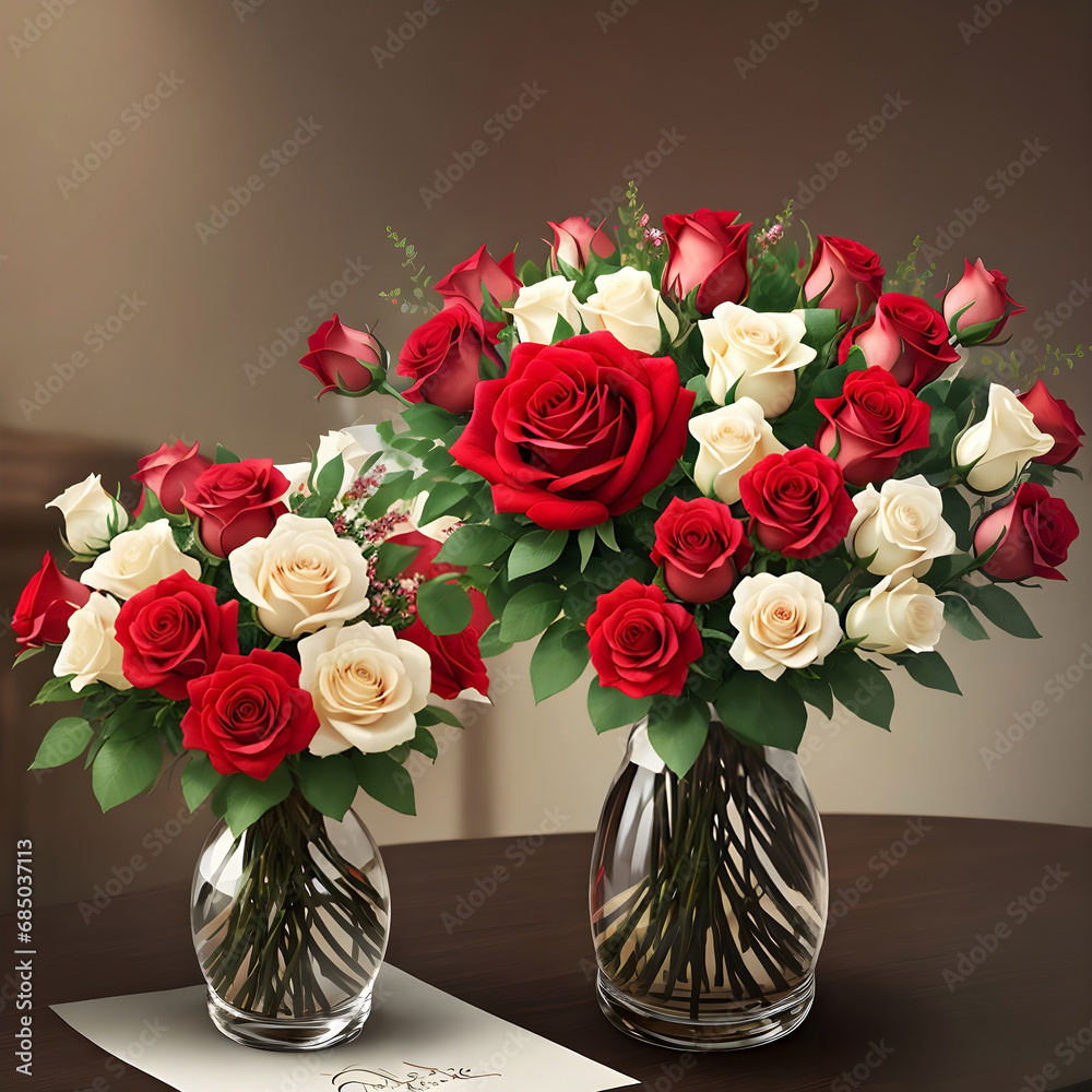 Fototapeta premium Generative AI roses in glass vases