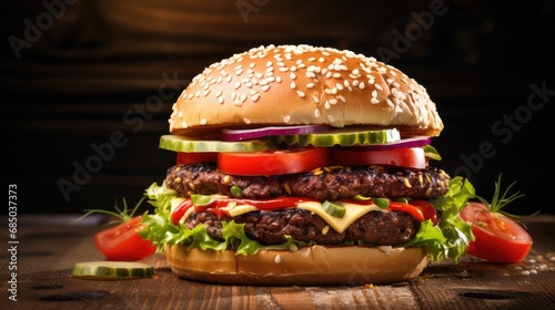 background sesame burger food mouthwatering illustration delicious tasty, juicy grilled, cheese lettuce background sesame burger food mouthwatering