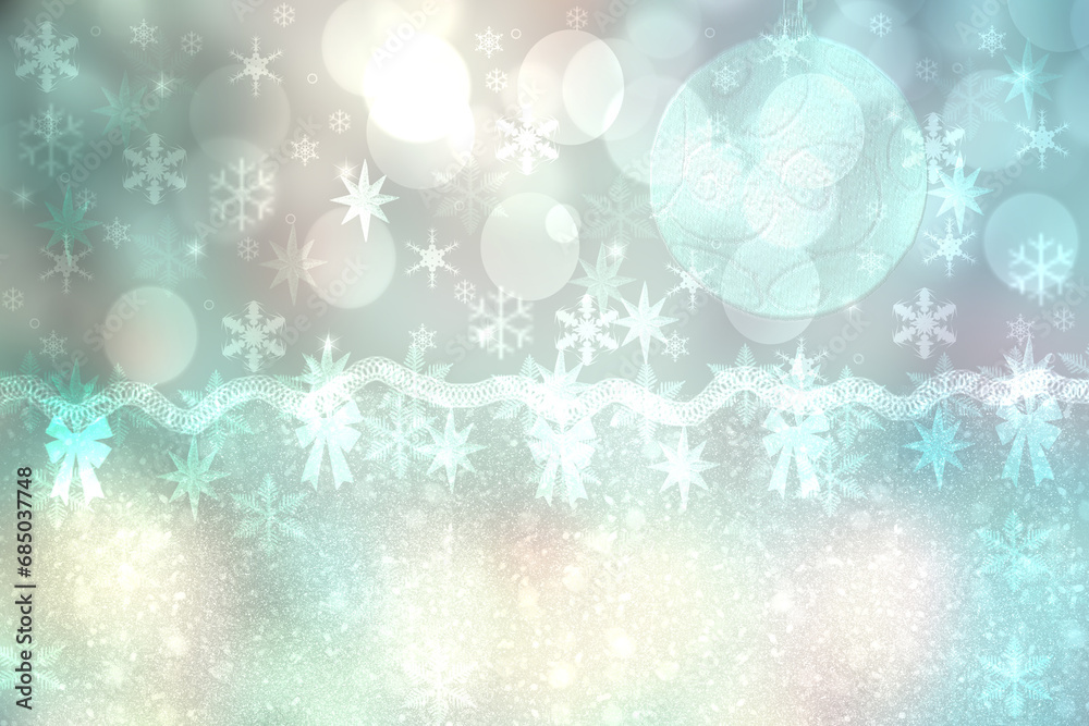 Abstract blurred festive green white winter christmas or Happy New Year background texture with shiny bokeh circles and stars. Card concept. Abstract blurred festive green white winter christmas or Happy New Year background texture with shiny bokeh circles and stars. Card concept.