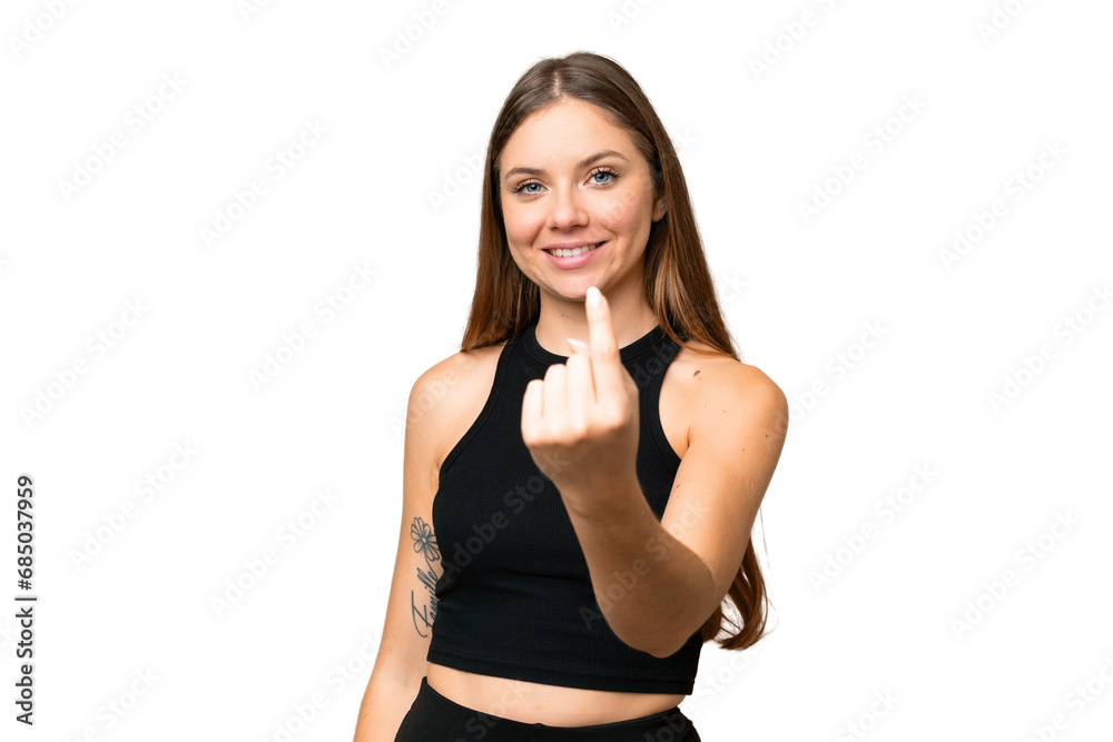 Young blonde woman over isolated chroma key background doing coming gesture Young blonde woman over isolated chroma key background doing coming gesture
