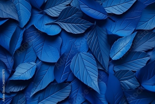 abstract background of neatly arranged blue leaves. generative ai