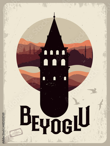 Galata tower and istanbul skyline flat illustration vector design