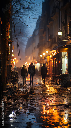 Parisian street scene, aftermath of riots