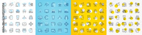 Vector icons set of Monitor repair, Augmented reality and Distribution line icons pack for web with Sunscreen, Sunbed, Phone charging outline icon. Calendar, Quick tips. Vector