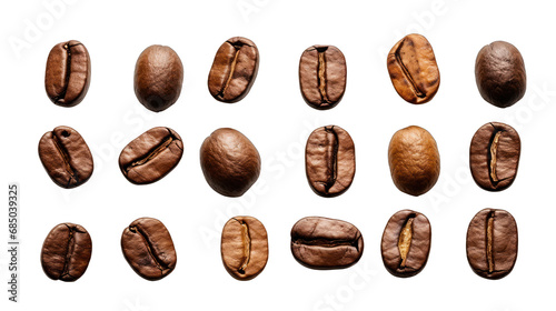 Set of Coffee Beans Isolated on Transparent or White Background, PNG