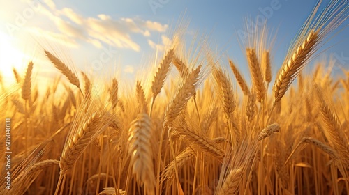 Golden Wheat Field Under the Warm Summer Sun bright sky