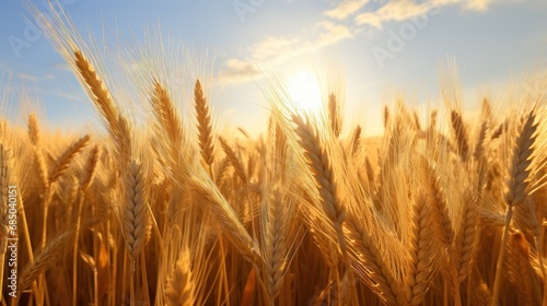 Golden Wheat Field Under the Warm Summer Sun,bright sky