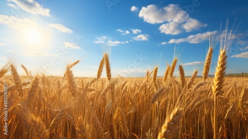 Golden Wheat Field Under the Warm Summer Sun bright sky