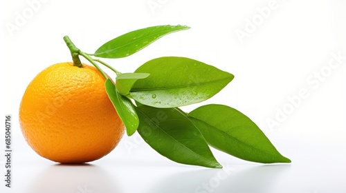 photograph of Orange fruit  and leaves on white background,F