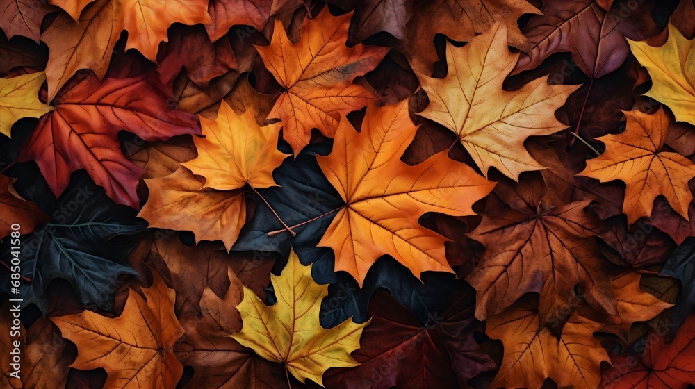 Develop an abstract representation of autumn leaves, using warm tones, swirling shapes and intricate patterns, background image, AI generated Develop an abstract representation of autumn leaves, using warm tones, swirling shapes and intricate patterns, background image, AI generated