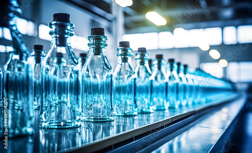 Glass beverage bottling line in a pure water plant