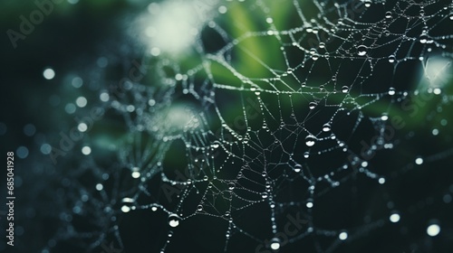 A 4K close-up of dew-covered spiderwebs in a garden © Amna