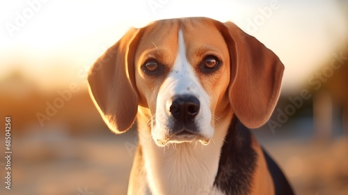 Close-up portrait of a Beagle dog with space for text, background image, AI generated © Hifzhan Graphics