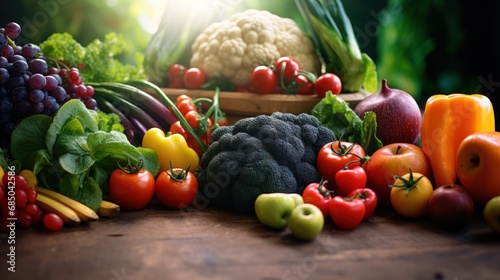 View on Assortment of fresh organic fruits and vegetables 