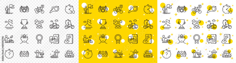 Outline Eco bike, Timer and Winner line icons pack for web with ...