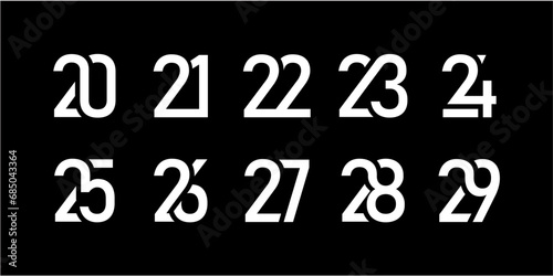 20, 21, 22, 23, 24, 25, 26, 27, 28, 29 Letter Initial Logo Design Template Vector Illustration