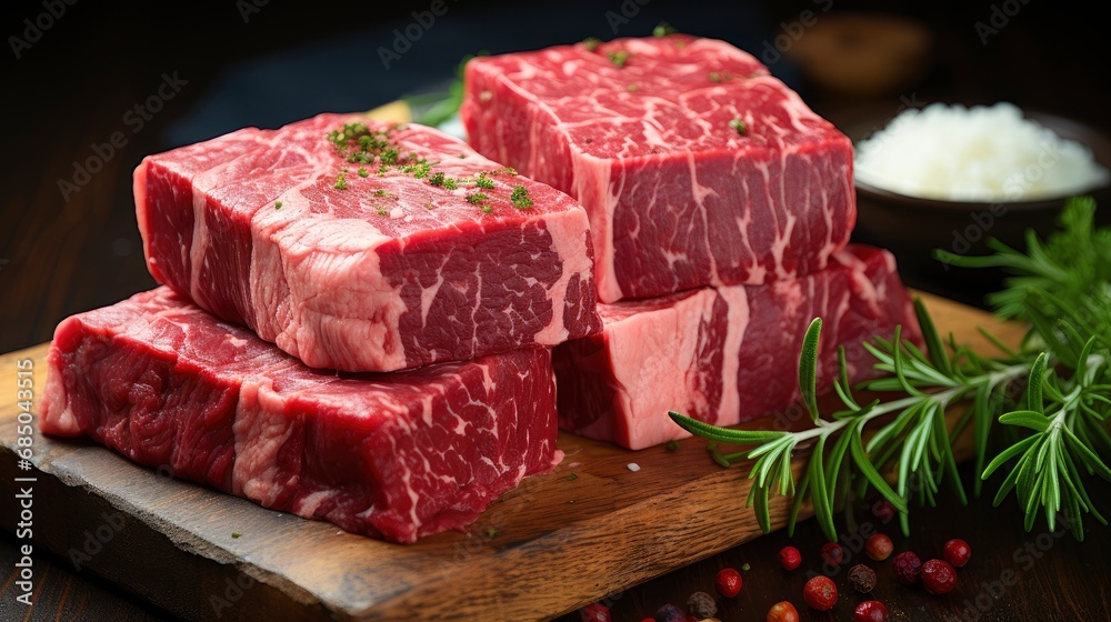 Fototapeta premium Raw Steak On Wooden Boar , Background Images , Hd Wallpapers, Background Image