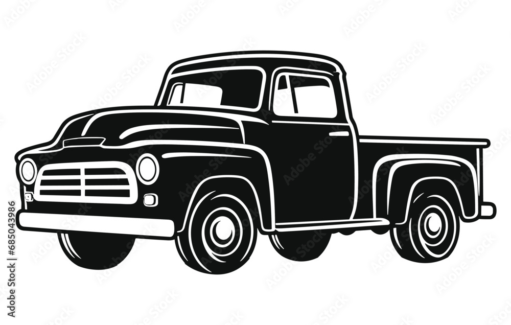 Vintage Pickup Truck Logo Monochrome Design Style