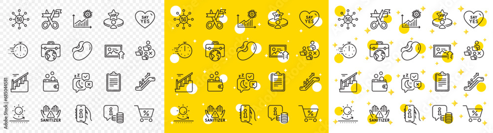 Outline Support, Cut ribbon and Upload photo line icons pack for web with Say yes, Clean hands, Clipboard line icon. Businessman case, Beans, Coronavirus statistics pictogram icon. Vector