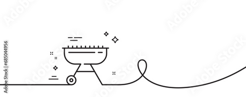 Grill line icon. Continuous one line with curl. Barbecue cooker for cooking food sign. Meat brazier symbol. Grill single outline ribbon. Loop curve pattern. Vector