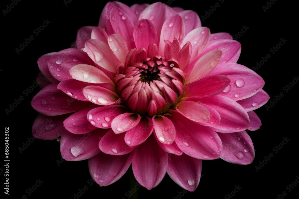 Pink flower closeup water drops. Botany garden plant botanical petals. Generate Ai