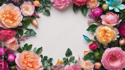 flower colorful border made from peony rose