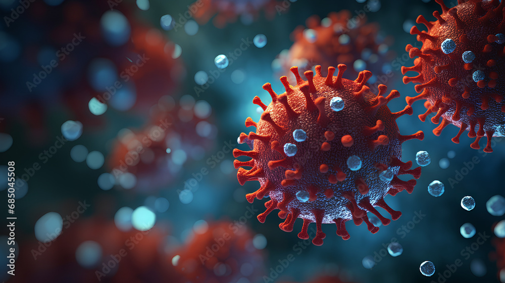Virus and Bacteria. Science Microscopic medicine. Concept of Microbiology, and Epidemic Outbreaks. Health care medication background. - obrazy, fototapety, plakaty 