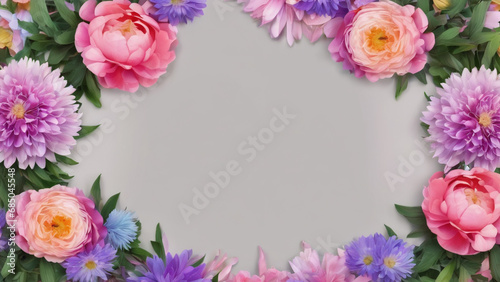 beautiful pastel colorful peony and aster