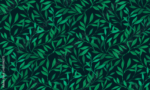 Beautiful, ornate, tiny leaves pattern. Vector hand drawn green branches leaves. Abstract nature leaf pattern. Template for textile, fashion, print, surface design, paper, cover, fabric