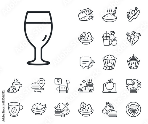 Pub Craft beer sign. Crepe, sweet popcorn and salad outline icons. Beer glass line icon. Brewery beverage symbol. Beer glass line sign. Pasta spaghetti, fresh juice icon. Supply chain. Vector © blankstock