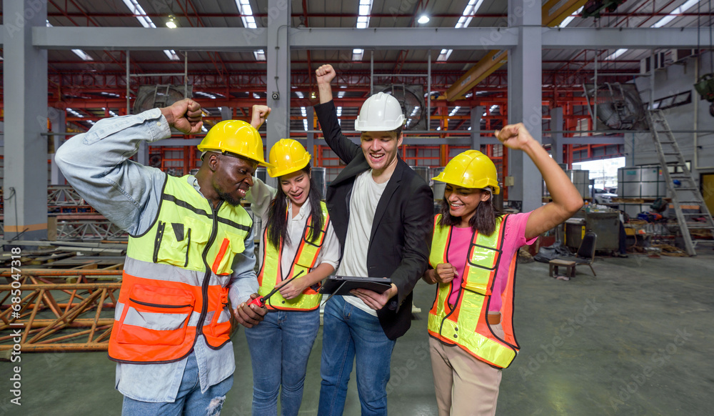 Celebrating Success. Hardhat construction worker raising their hand high, marking a victorious moment. Celebrating Success. Hardhat construction worker raising their hand high, marking a victorious moment.